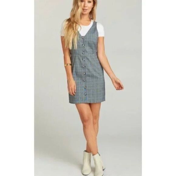 Show Me Your MuMu Arlette Academia Grey Plaid Button Front Mini Dress Sz. Medium - Picture 4 of 16
